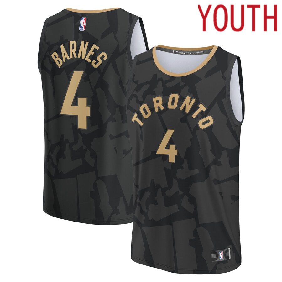 Youth Toronto Raptors 4 Scottie Barnes Fanatics Branded Black City Edition 2022-23 Fastbreak NBA Jersey
